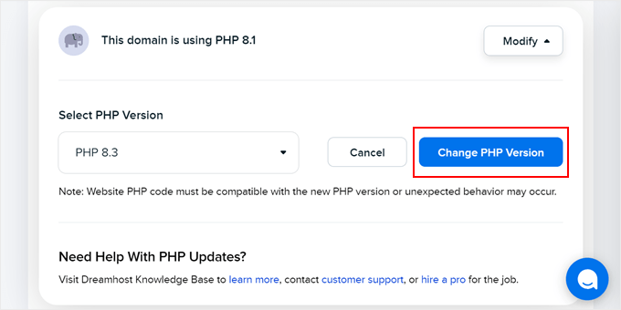 Changing the PHP version in DreamHost Changing the PHP version in DreamHost