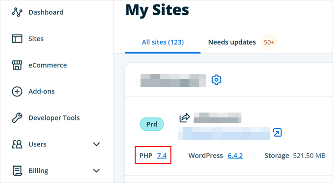 Clicking the PHP number link in WP Engine Clicking the PHP number link in WP Engine