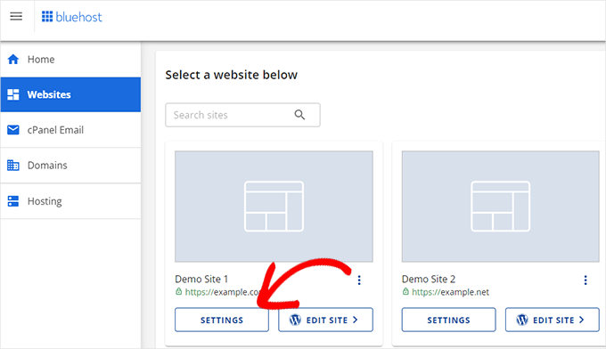 Bluehost site settings Bluehost site settings