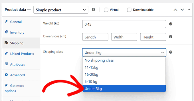 Assign shipping class to a product