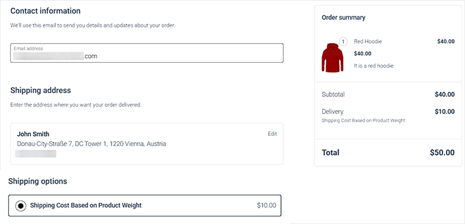 Weight based shipping cost preview