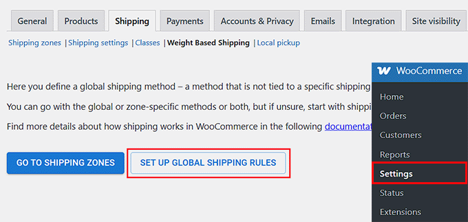 Click the Set Up Global Shipping Rules button