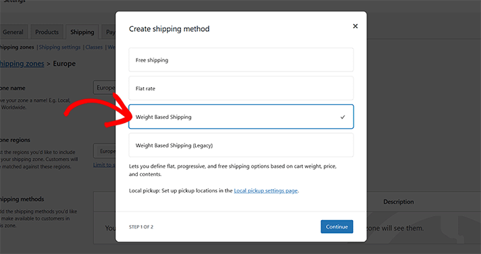 Choose weight based shipping