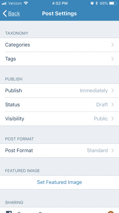 mobile post settings