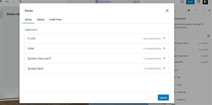 Installed fonts available with your WordPress theme Installed fonts available with your WordPress theme