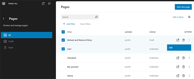 Pages view Pages view