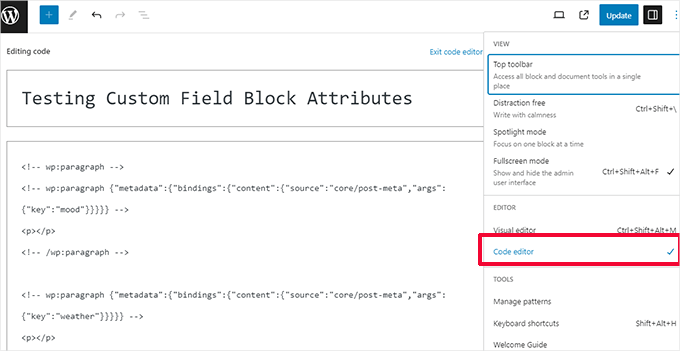 Adding bindings code to a block Adding bindings code to a block