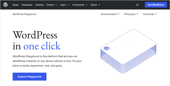 The landing page of WordPress Playground