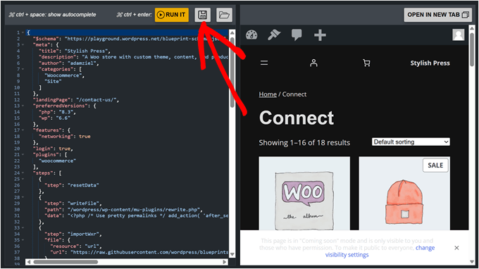 Saving a WordPress Playground instance as a blueprint