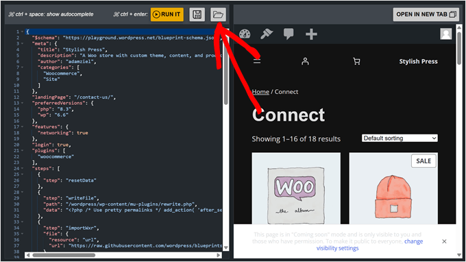 Loading an existing blueprint in WordPress Playground