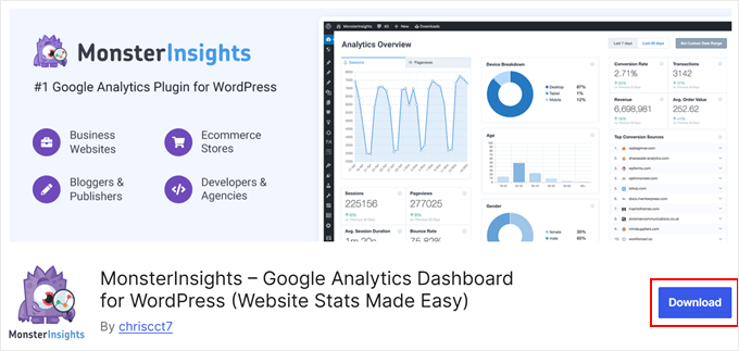 Downloading the free MonsterInsights plugin