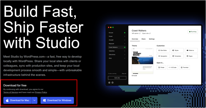 Downloading Studio by WordPress.com