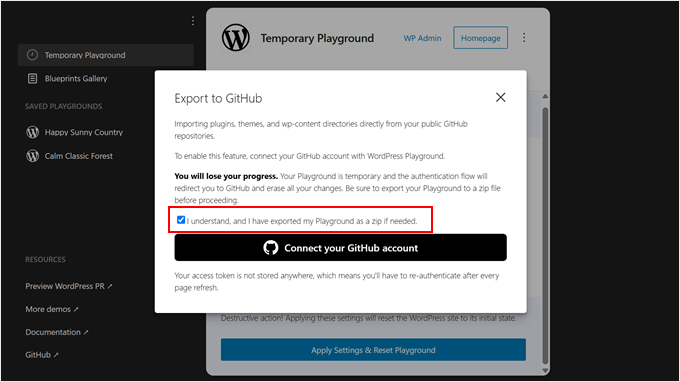 Connecting WordPress Playground to GitHub