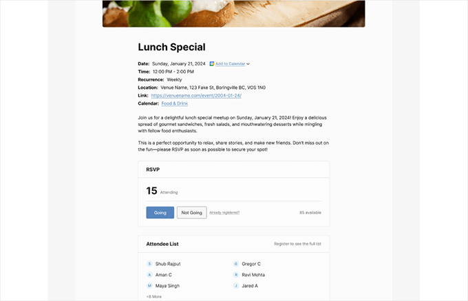 Preview of the RSVP addon Preview of the RSVP addon