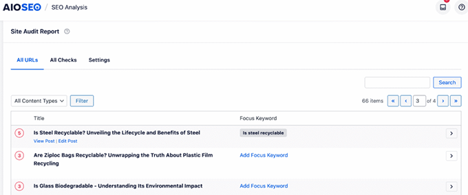 AIOSEO: View issues reported by the Site Audit AIOSEO: View issues reported by the Site Audit