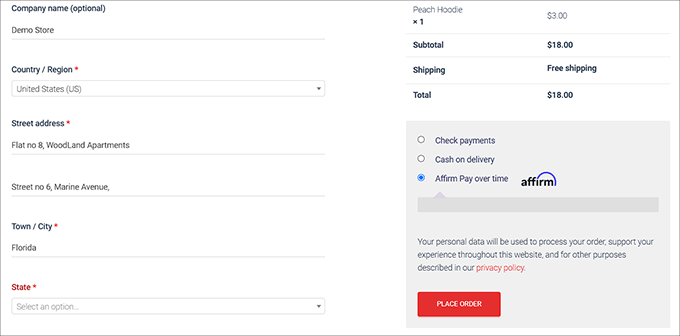Affirm payment preview in WooCommerce store Affirm payment preview in WooCommerce store