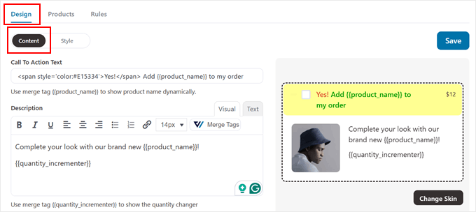 Editing the FunnelKit order bump content