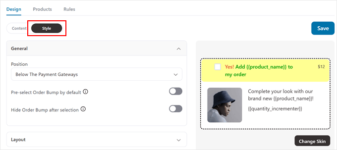 Customizing the style of the FunnelKit order bump