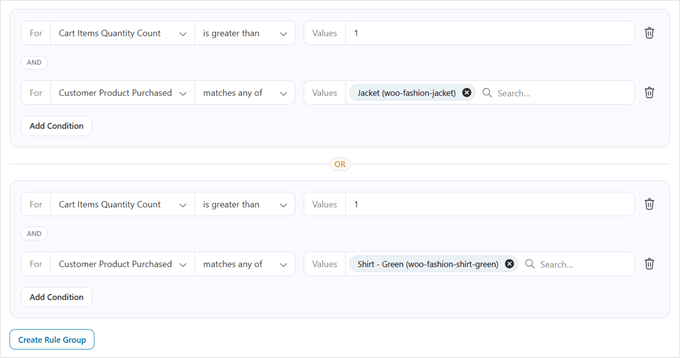Creating multiple order bump rule groups in FunnelKit