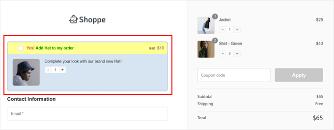 Example of an order bump made with FunnelKit
