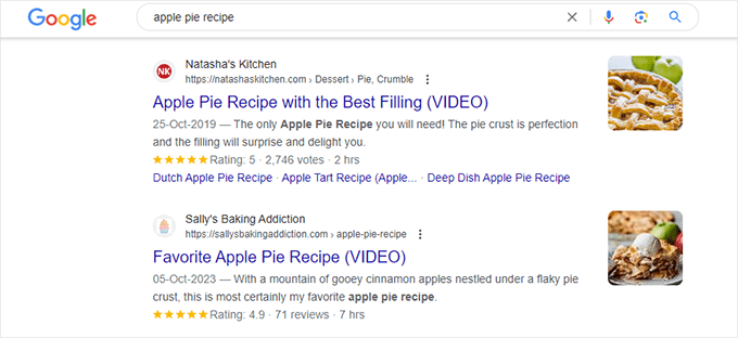 Schema markup displayed in search results Schema markup displayed in search results