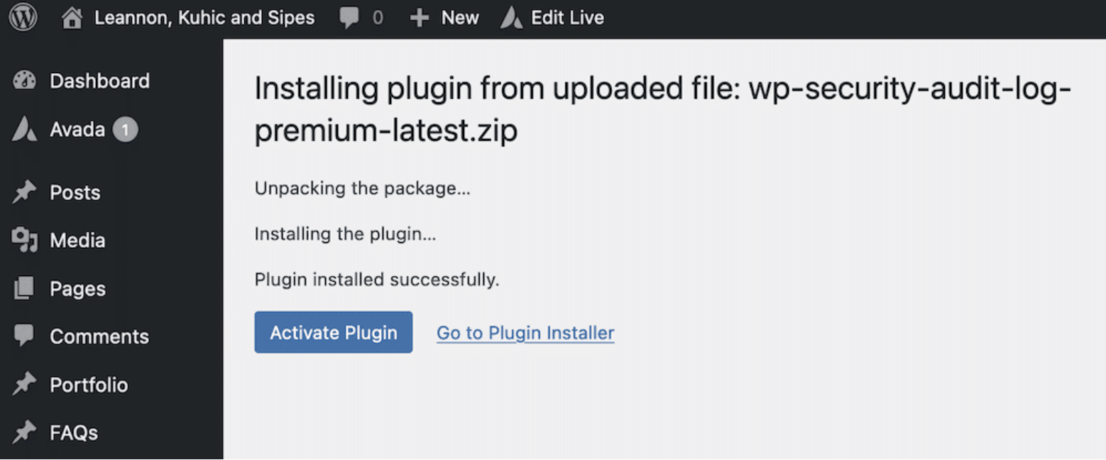 The Activate Plugin link within WordPress.