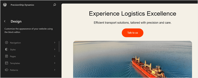Using the WordPress Full Site Editor to edit a transportation and logistics website Using the WordPress Full Site Editor to edit a transportation and logistics website