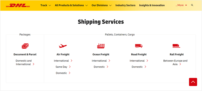 DHL's shipping service section DHL's shipping service section