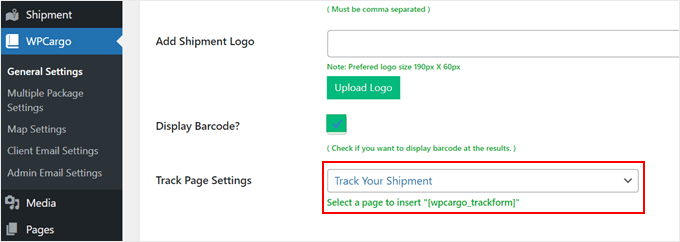 Choosing a page for customers to track shipments in WPCargo Choosing a page for customers to track shipments in WPCargo