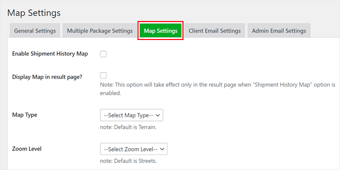WPCargo's map settings WPCargo's map settings