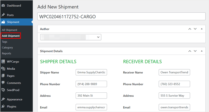 Adding a new shipment in WPCargo Adding a new shipment in WPCargo