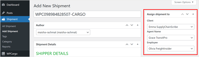 Assigning a WPCargo shipment Assigning a WPCargo shipment