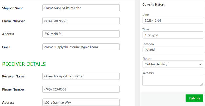 Updating the shipment status in WPCargo Updating the shipment status in WPCargo