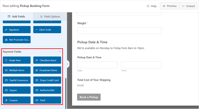 The payment fields in WPForms The payment fields in WPForms