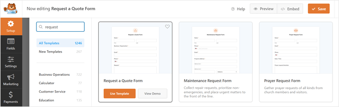 WPForms' Request a Quote template WPForms' Request a Quote template