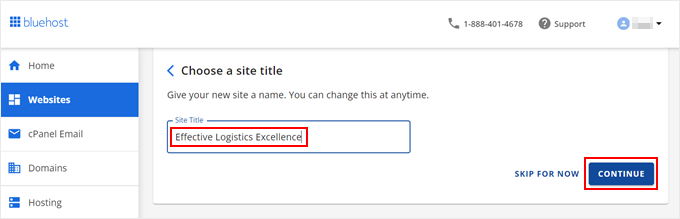 Inserting a site title in Bluehost Inserting a site title in Bluehost