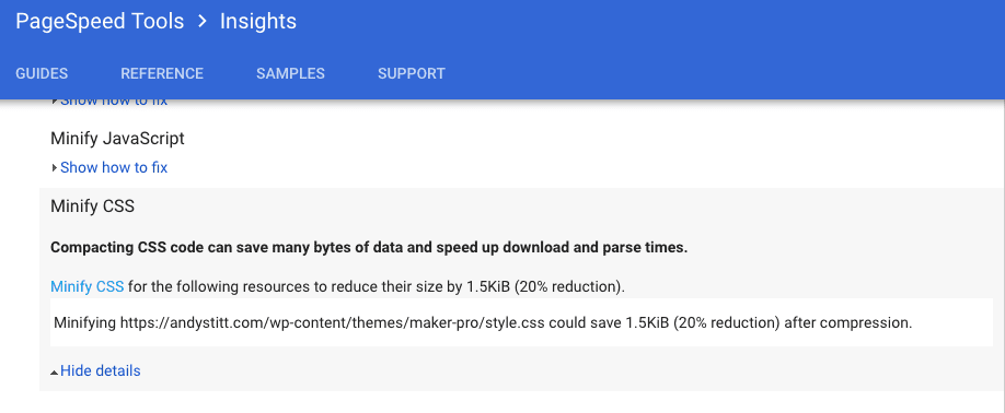 Screenshot of Google PageSpeed Insights