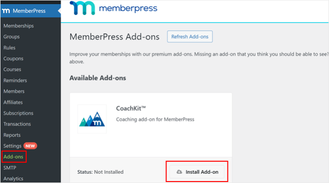 Installing the CoachKit add-on in MemberPress Installing the CoachKit add-on in MemberPress