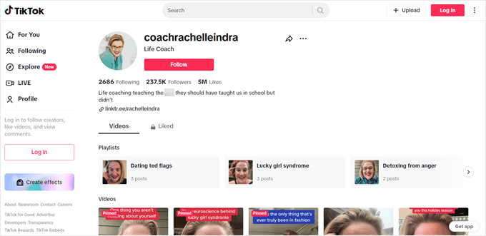 Example of a life coach with a TikTok presence Example of a life coach with a TikTok presence