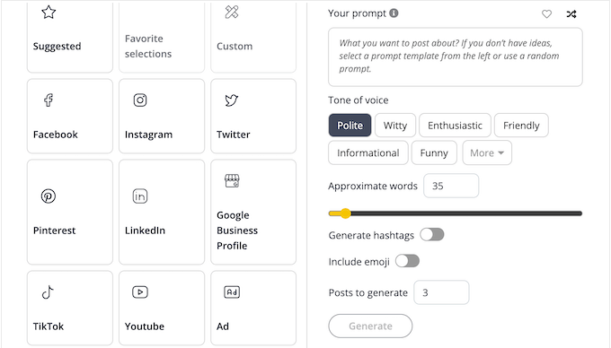 The SocialBee user-friendly AI interface 