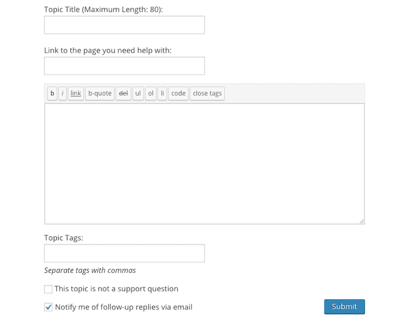 WordPress Forum Fields