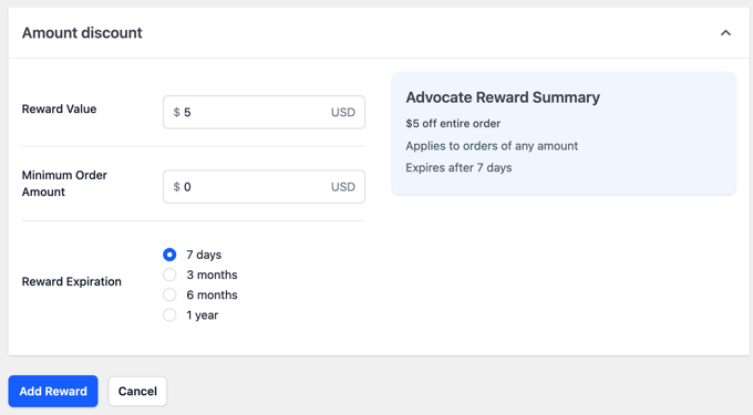 Options for an Amount Discount in RewardsWP