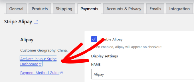 Activate in Stripe dashboard Activate in Stripe dashboard