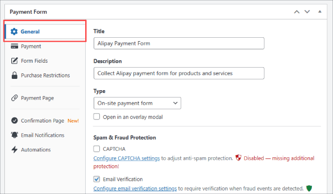 General tab WP Simple Pay General tab WP Simple Pay