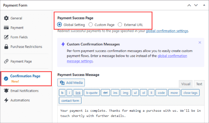 Confirmation page Confirmation page