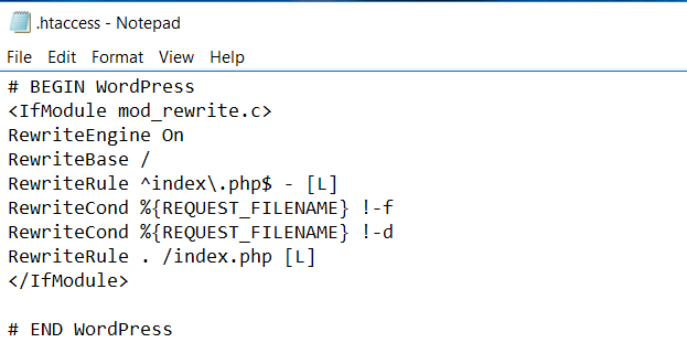 opened htaccess file