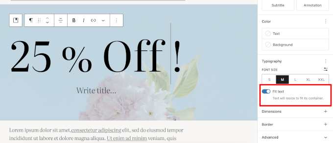 Fit text option added to Typography in WordPress 6.9