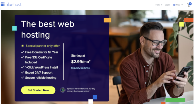Bluehost homepage Bluehost homepage