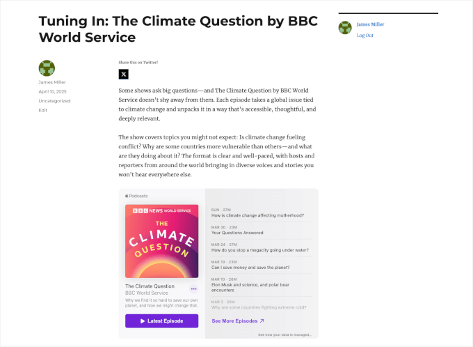 Apple Podcasts on a live site