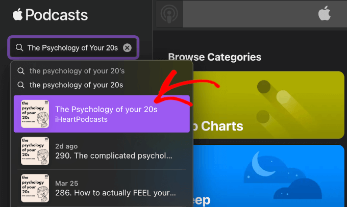Searching for an Apple Podcasts show